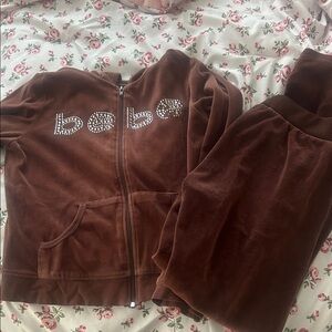 Bebe brown velour track suit